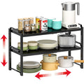 Baxikayon 2-Pack Expandable Cabinet Organizer Shelves, Stackable Shelf for Kitchen Countertop & Pantry Storage, Length 20.5", Black