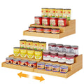Baxikayon 3-Tier Expandable Bamboo Spice Rack Organizer, Adjustable Can Storage Shelf, Holds 24 Cans, Natural