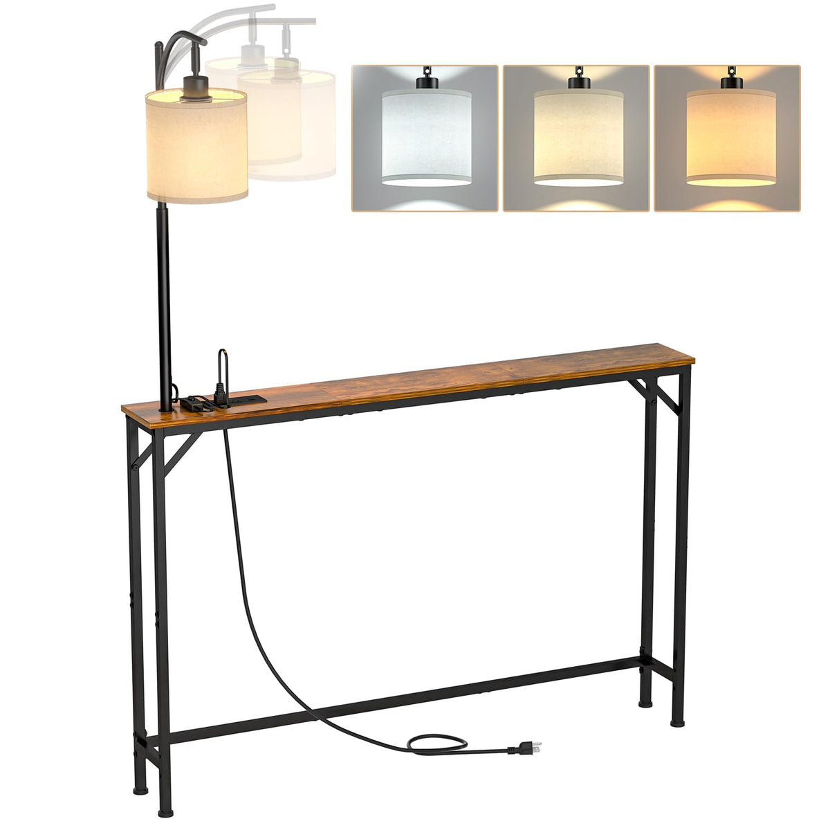 Baxikayon Narrow Console Table with 3-Color LED Light & USB Charging, Slim Sofa Table for Entryway Hallway, Living Room