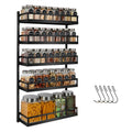 Baxikayon 5-Tier Wall Mount Spice Rack Organizer, Height-Adjustable Shelf with Hooks, Holds 64 Jars for Kitchen Pantry Cabinet, Black