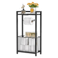Baxikayon Freestanding Toilet Paper Holder Stand with Storage Shelf, 3-in-1 Bathroom Organizer for Phone, Wet Wipes and Magazines, Black