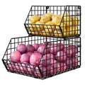 Baxikayon 2-Tier Stackable Wire Basket Organizer with Ventilated Mesh, Wall-Mounted Pantry Storage for Fruit, Vegetables, Snacks, Black