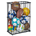 Baxikayon Wall-Mounted & Floor-Standing Ball Rack Organizer with Elastic Rope, Sports Storage for Basketball, Soccer, Volleyball, Garage, Black