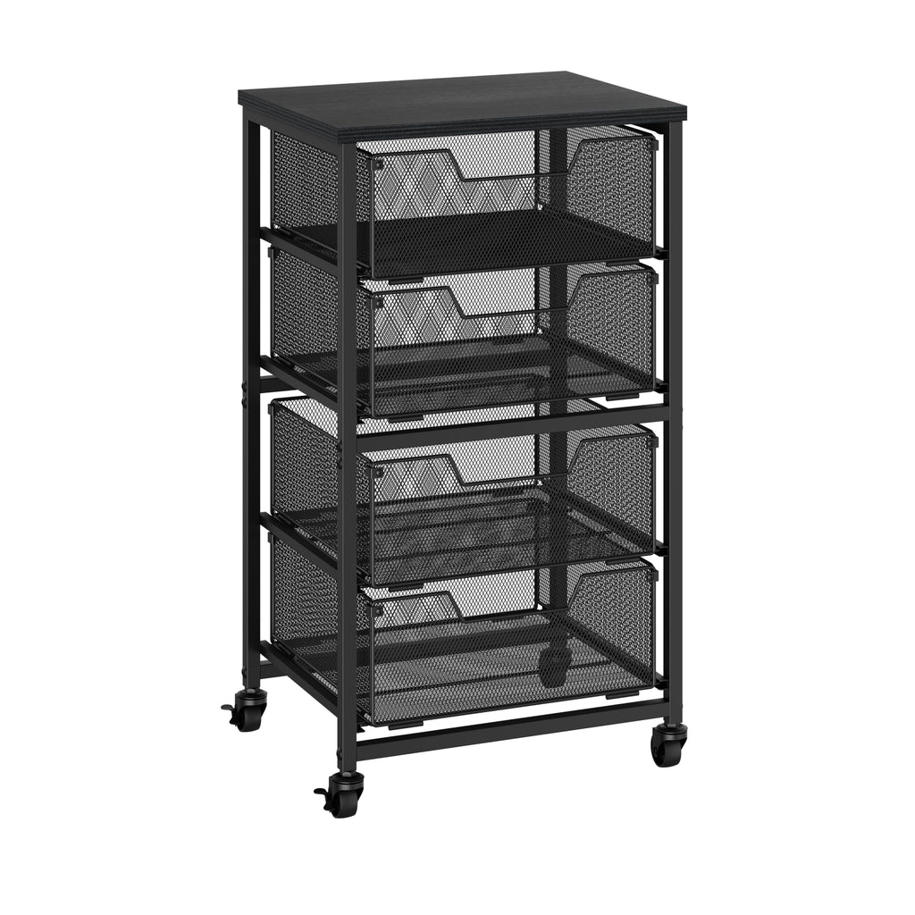 Baxikayon Rolling Cart with Drawers, 4-Drawer Craft Storage Cart on Wheels with Wooden Top, Art & Craft Organizer for Classroom & Studio, Black