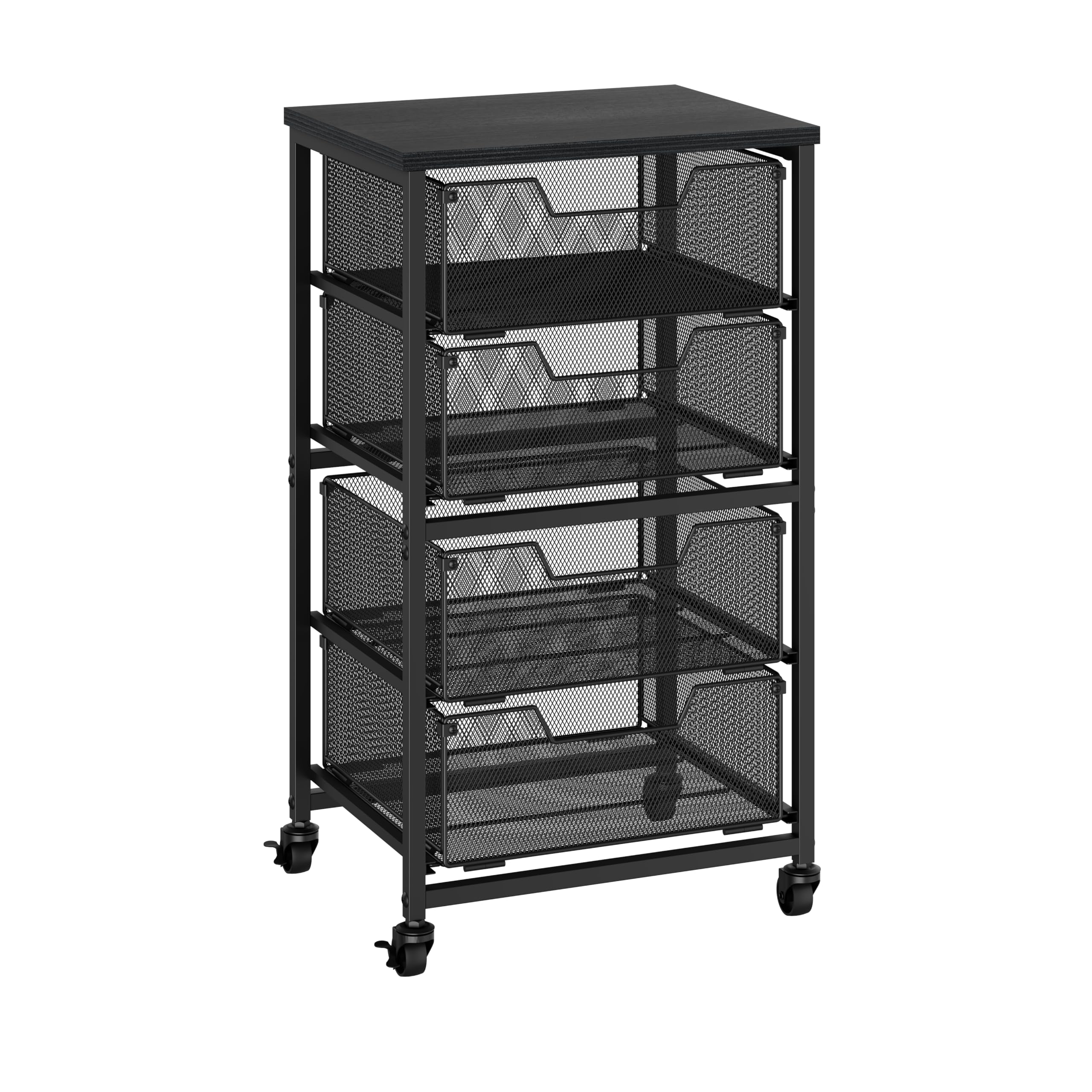 Baxikayon Rolling Cart with Drawers, 4-Drawer Craft Storage Cart on Wheels with Wooden Top, Art & Craft Organizer for Classroom & Studio, Black