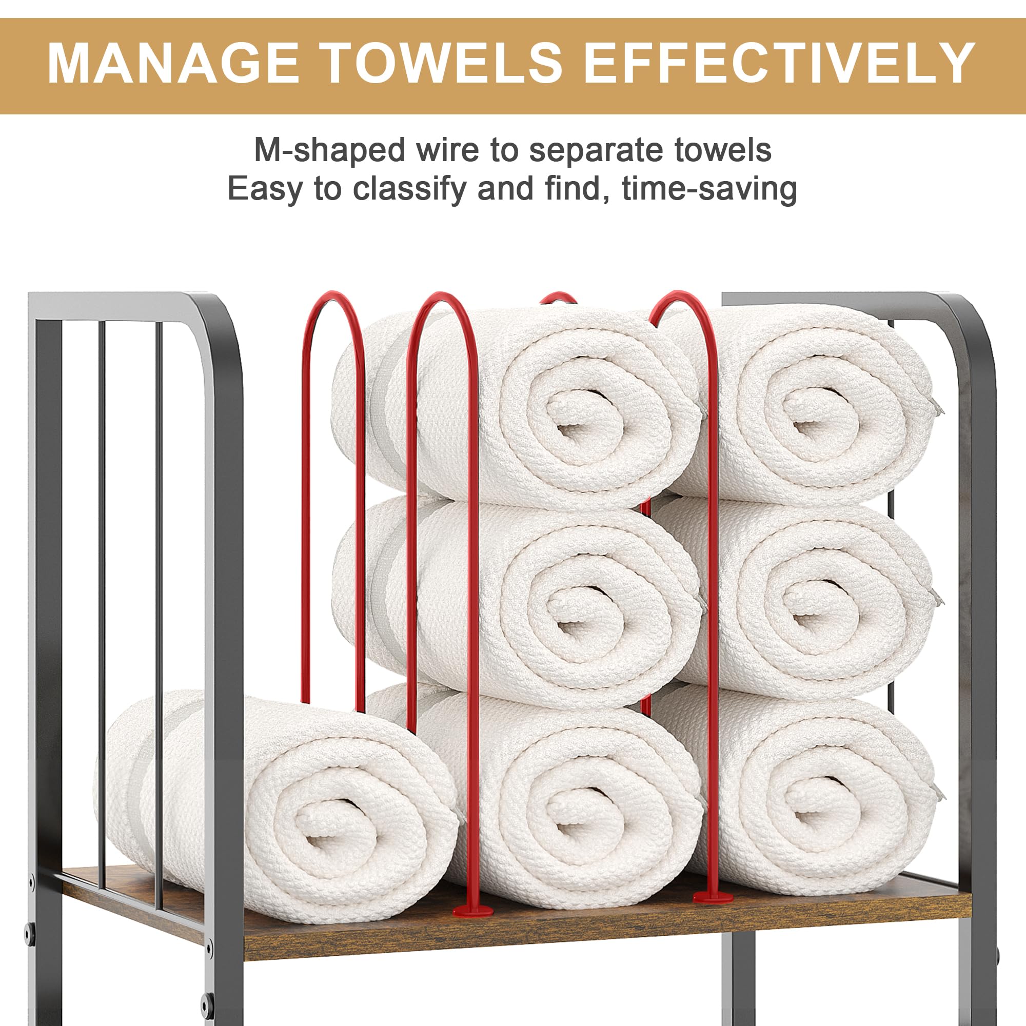 Baxikayon 3-Tier Freestanding Towel Rack with m-shaped Dividers, Metal Bathroom Storage Organizer for Bathroom & Pool, Vintage