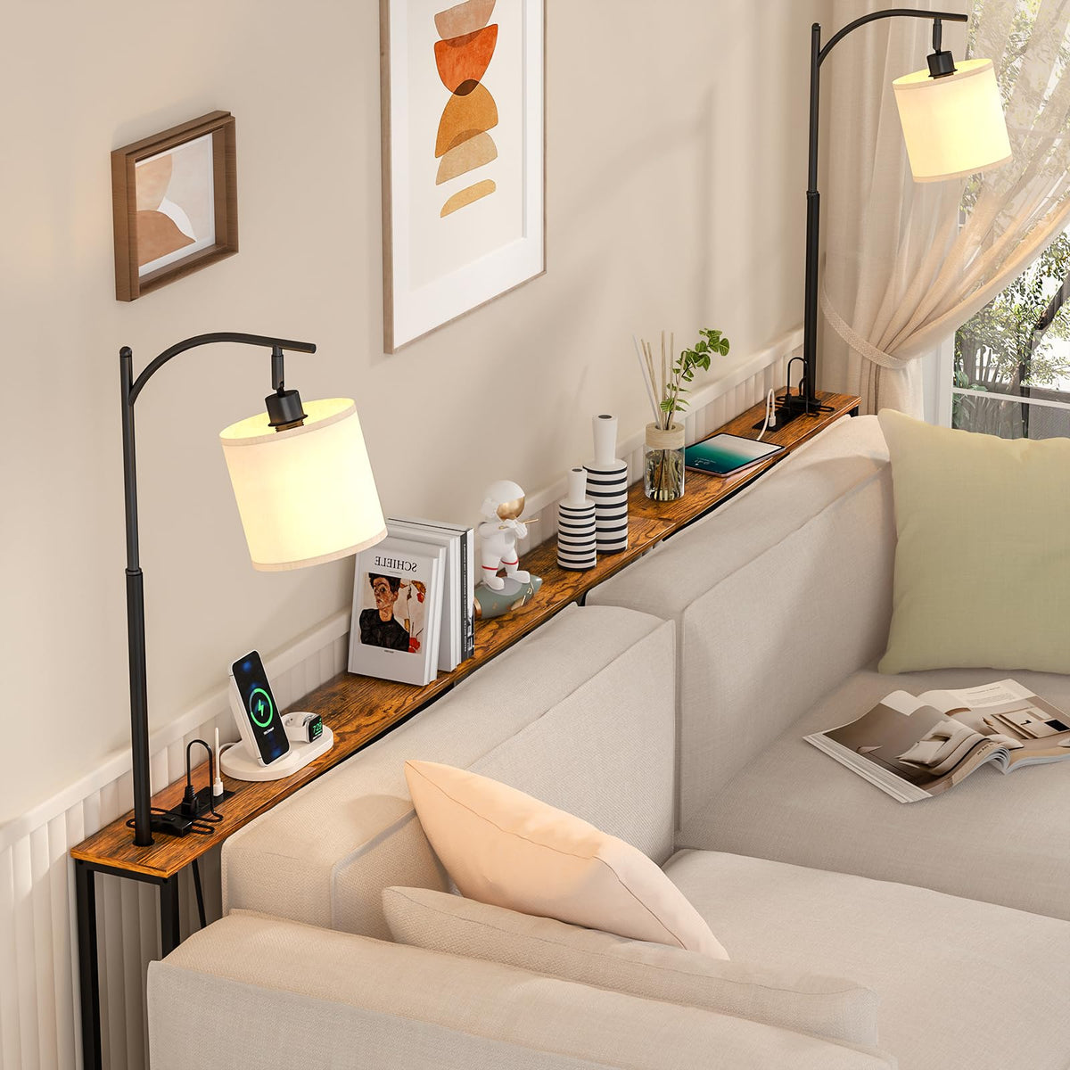 Baxikayon Narrow Console Table with 3-Color LED Light & USB Charging, Slim Sofa Table for Entryway Hallway, Living Room