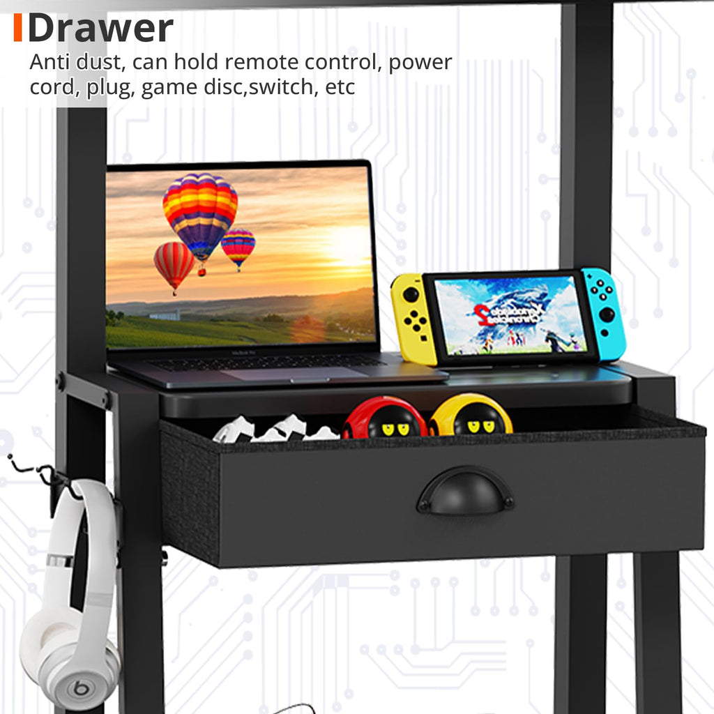 Baxikayon Mobile TV Stand with Drawer, Rolling TV Cart for 23-75 inch TVs, 2 Shelves, 120 lbs Capacity, Max VESA 600x400mm, Black