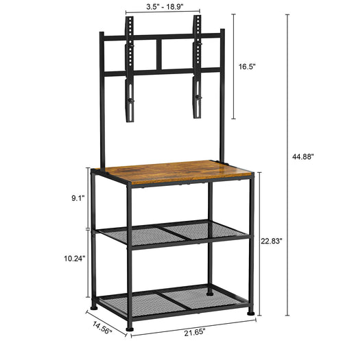 Baxikayon 23–50 inch Corner TV Stand, Rustic Brown Small Space Entertainment Center with 3 Storage Shelves and Adjustable TV Mount, Metal Frame