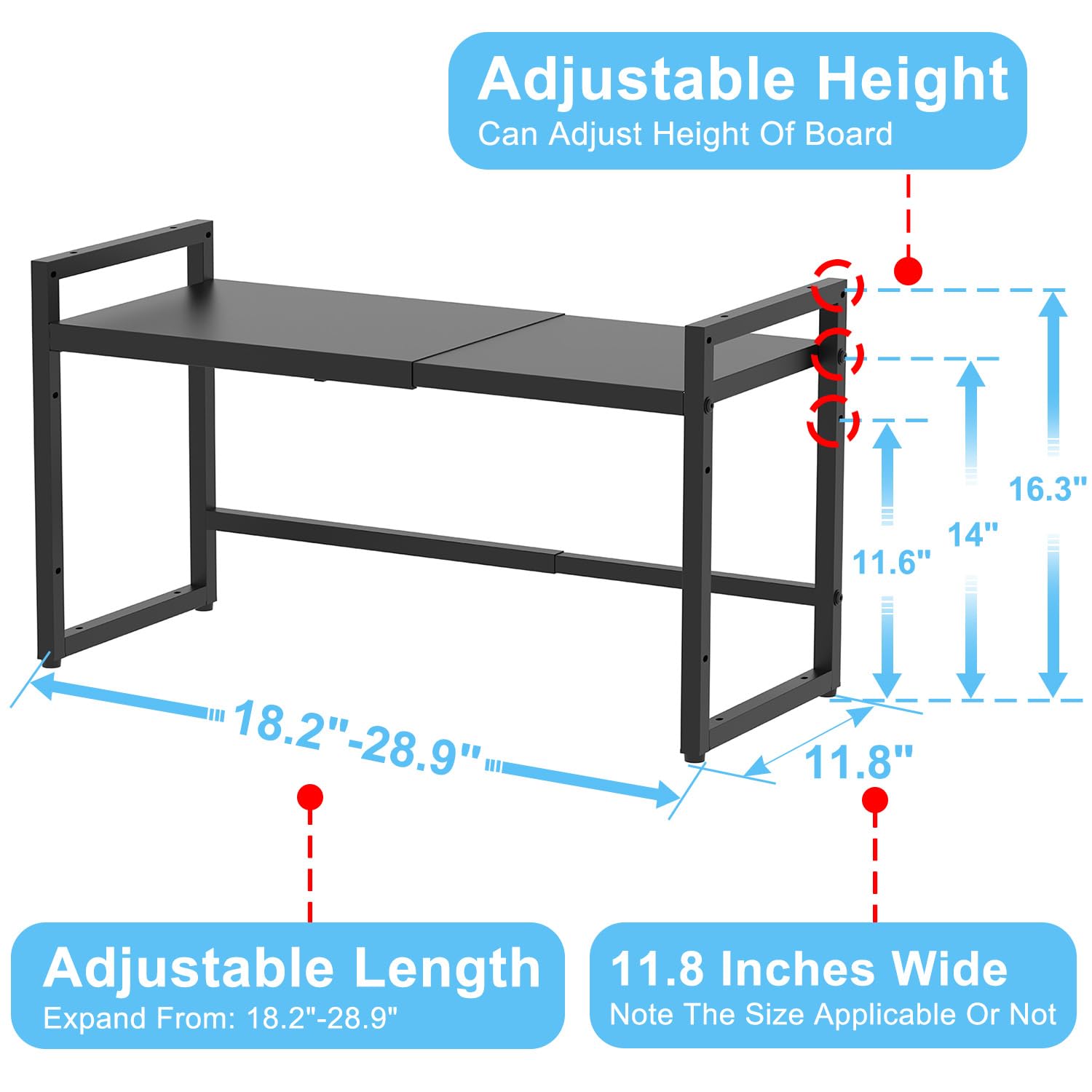 Baxikayon Expandable Cabinet Organizer, Heavy-Duty Metal Shelf for Kitchen Cabinets, Pantry & Garage, 110 lbs Capacity, Black