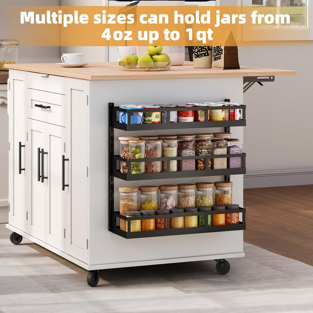 Baxikayon 5-Tier Wall Mount Spice Rack Organizer, Height-Adjustable Shelf with Hooks, Holds 64 Jars for Kitchen Pantry Cabinet, Black