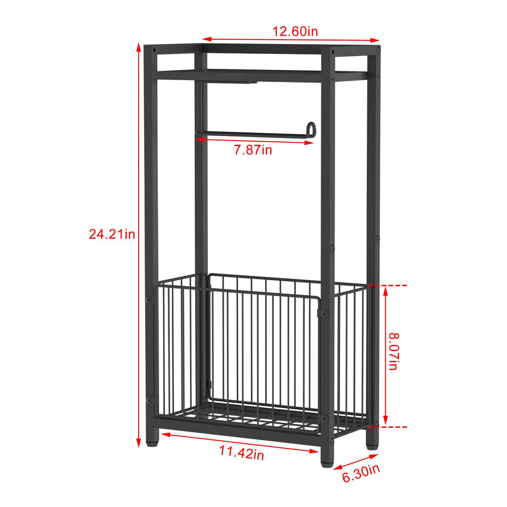 Baxikayon Freestanding Toilet Paper Holder Stand with Storage Shelf, 3-in-1 Bathroom Organizer for Phone, Wet Wipes and Magazines, Black