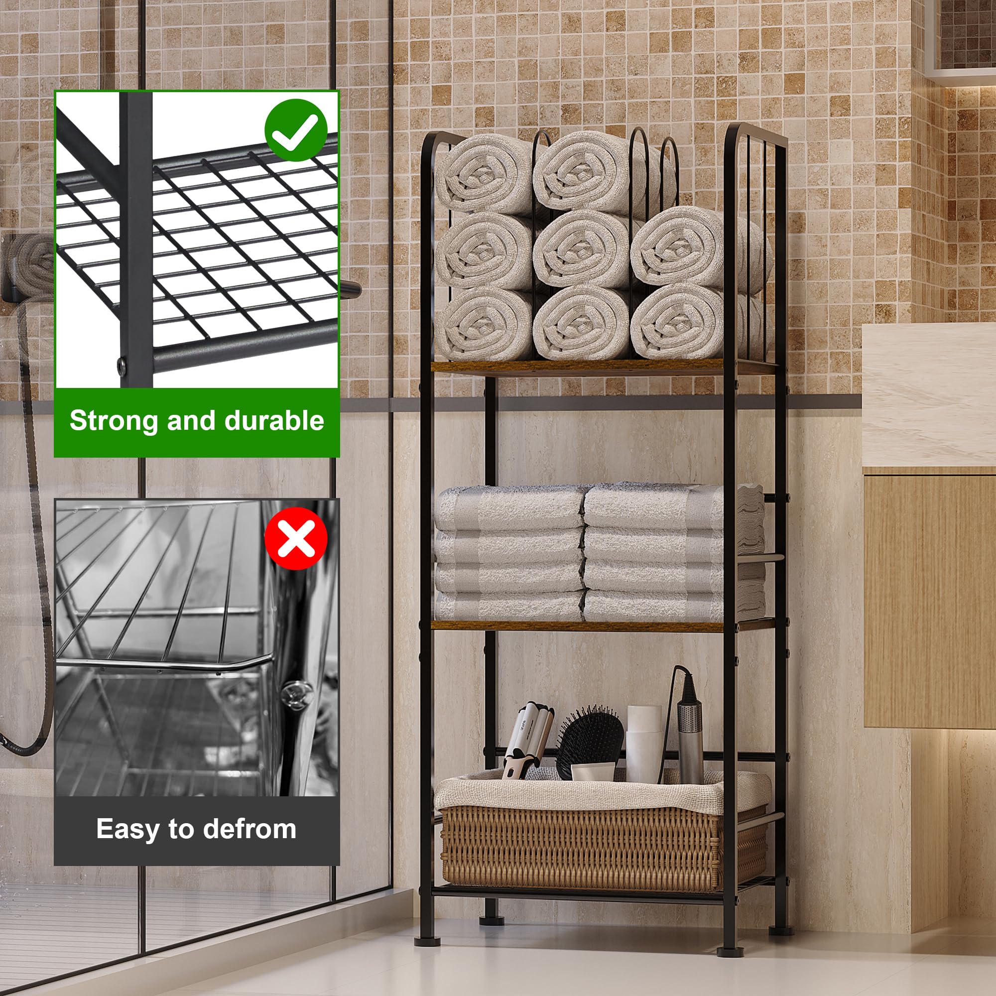 Baxikayon 3-Tier Freestanding Towel Rack with m-shaped Dividers, Metal Bathroom Storage Organizer for Bathroom & Pool, Vintage