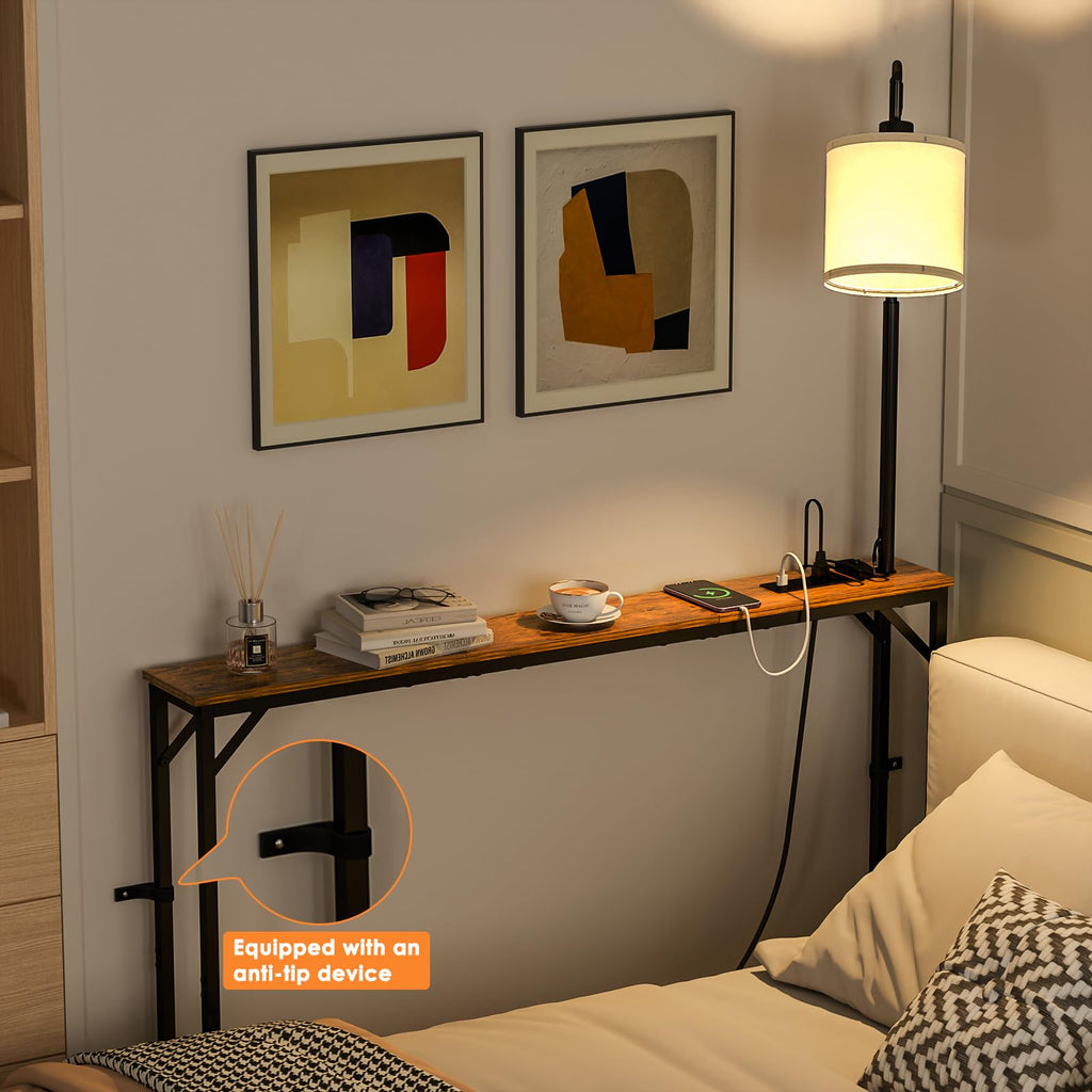 Baxikayon Narrow Console Table with 3-Color LED Light & USB Charging, Slim Sofa Table for Entryway Hallway, Living Room