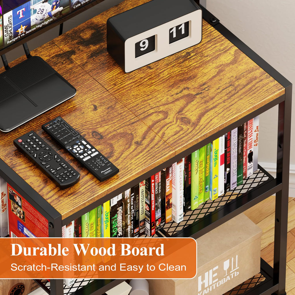 Baxikayon 23–50 inch Corner TV Stand, Rustic Brown Small Space Entertainment Center with 3 Storage Shelves and Adjustable TV Mount, Metal Frame