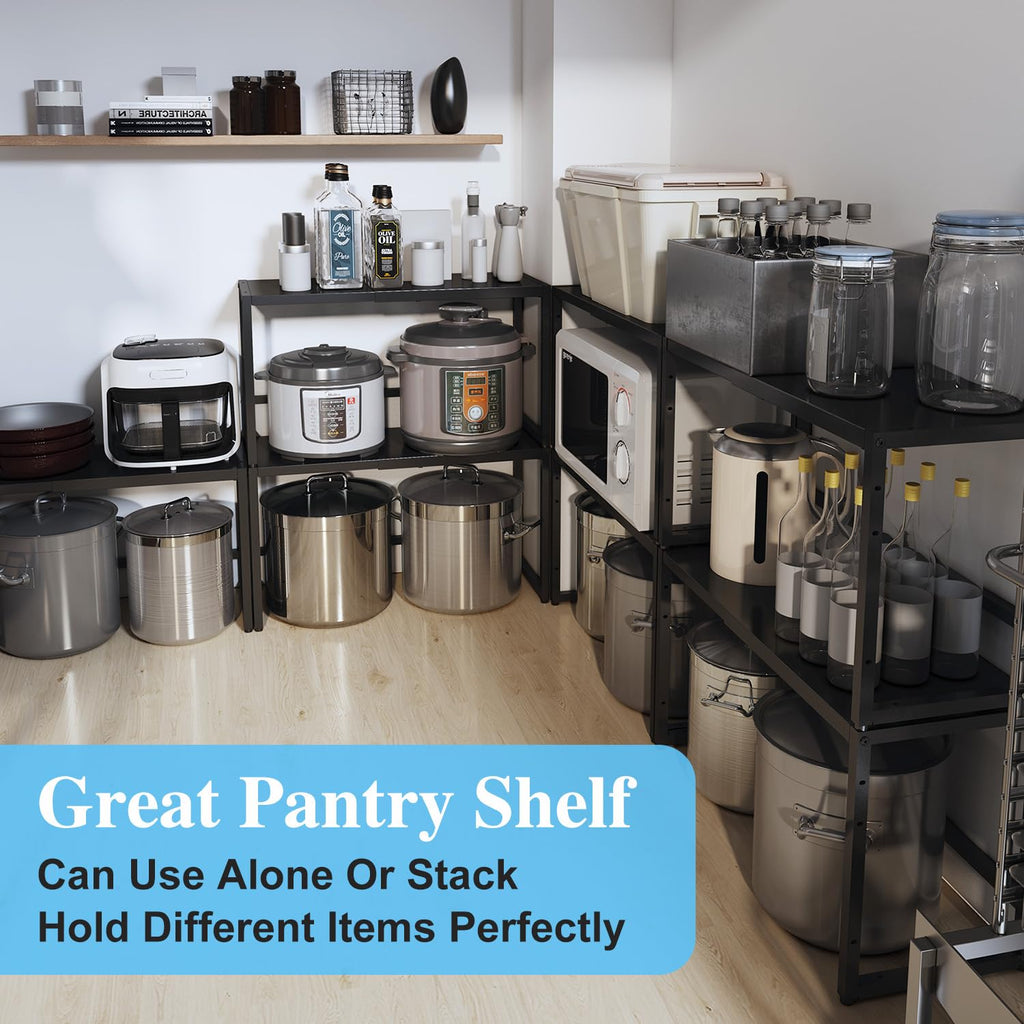 Baxikayon Expandable Cabinet Organizer, Heavy-Duty Metal Shelf for Kitchen Cabinets, Pantry & Garage, 110 lbs Capacity, Black