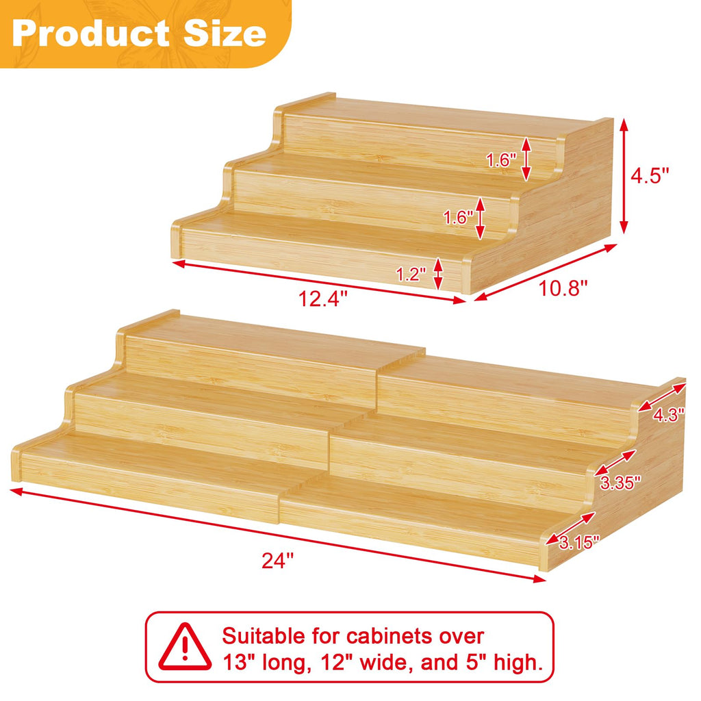 Baxikayon 3-Tier Expandable Bamboo Spice Rack Organizer, Adjustable Can Storage Shelf, Holds 24 Cans, Natural