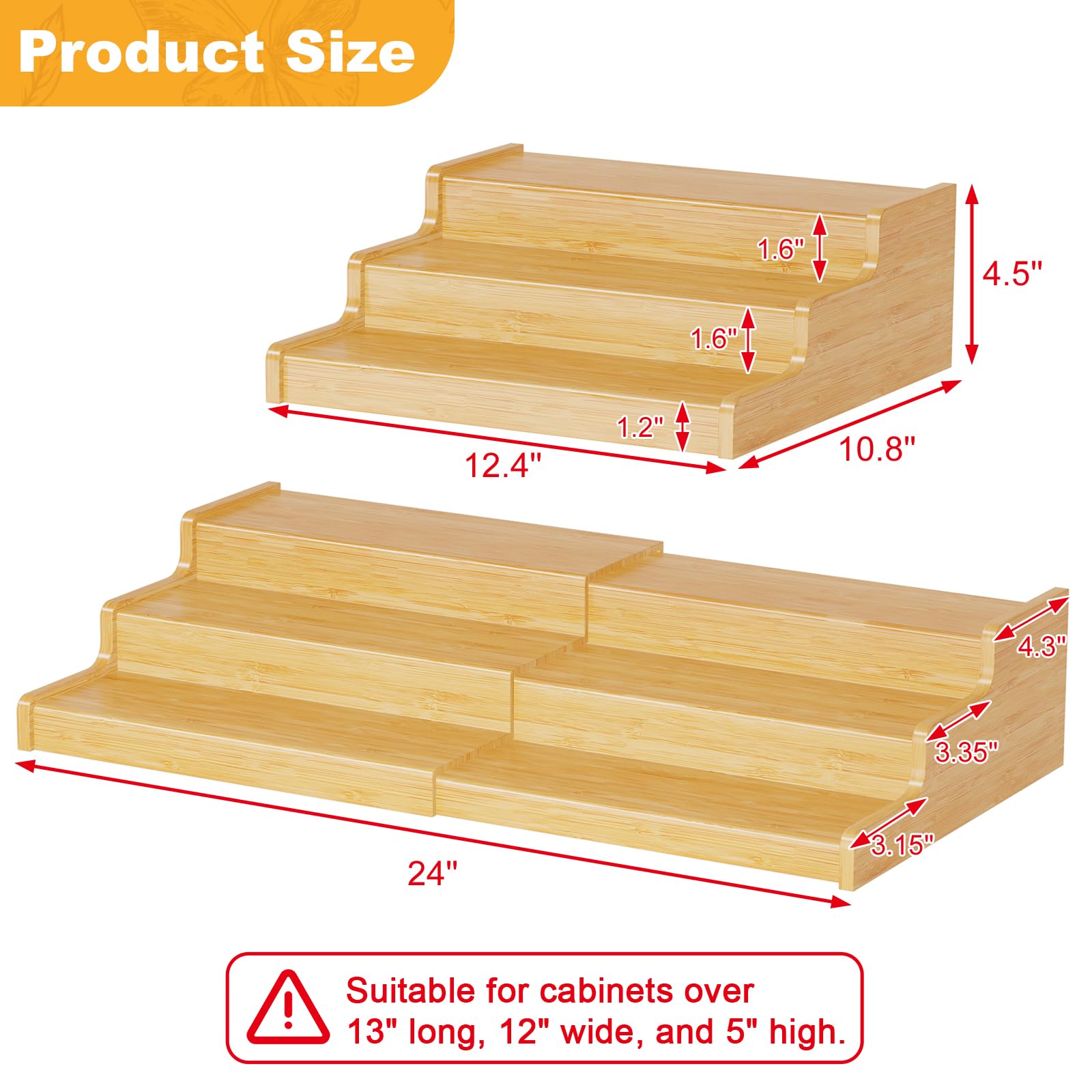 Baxikayon 3-Tier Expandable Bamboo Spice Rack Organizer, Adjustable Can Storage Shelf, Holds 24 Cans, Natural