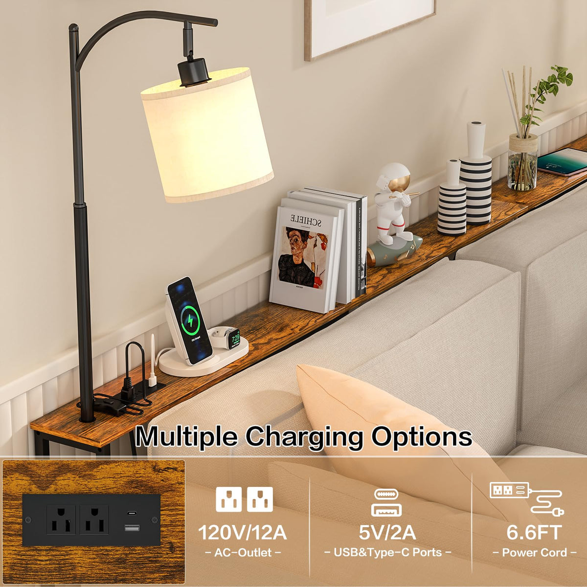 Baxikayon Narrow Console Table with 3-Color LED Light & USB Charging, Slim Sofa Table for Entryway Hallway, Living Room