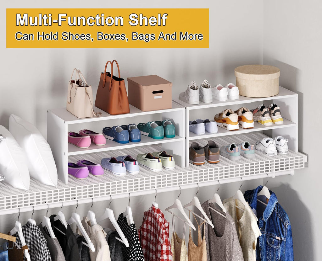 Baxikayon 2-Tier Shoe Rack, Expandable Small Stackable Shoe Organizer Holds 6-12 Pairs for Closet Entryway Hallway Bedroom, White