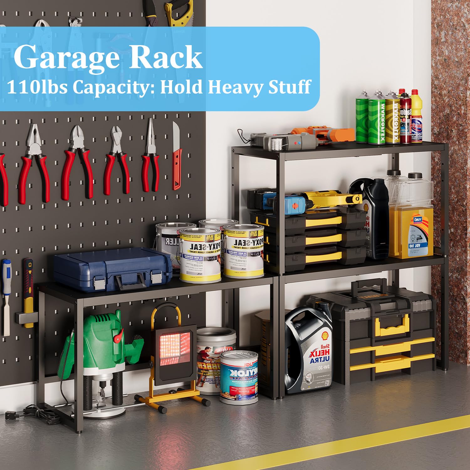 Baxikayon Expandable Cabinet Organizer, Heavy-Duty Metal Shelf for Kitchen Cabinets, Pantry & Garage, 110 lbs Capacity, Black