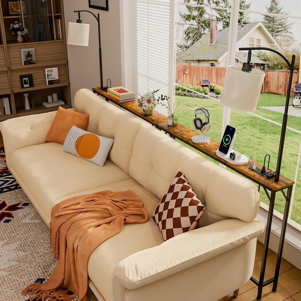 Baxikayon Narrow Console Table with 3-Color LED Light & USB Charging, Slim Sofa Table for Entryway Hallway, Living Room